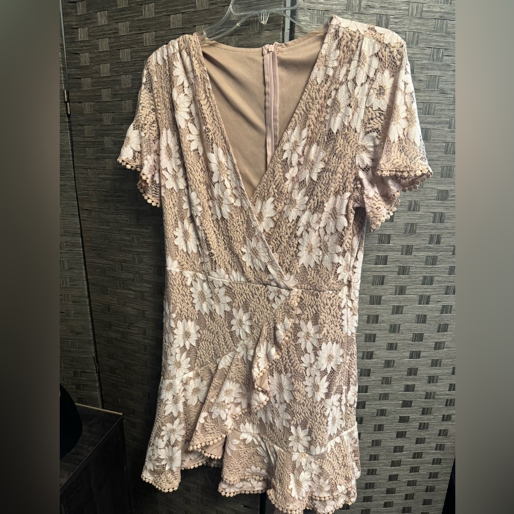 Floral Lace Wrap Dress in Blush